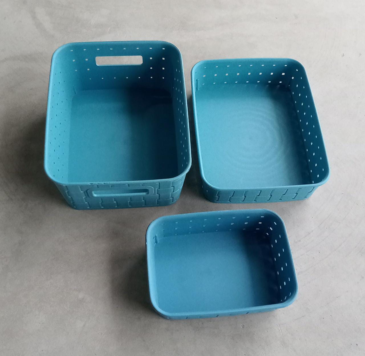 Elegant sky blue smart baskets set for home storage. Elegant sky blue smart baskets set for home storage.
